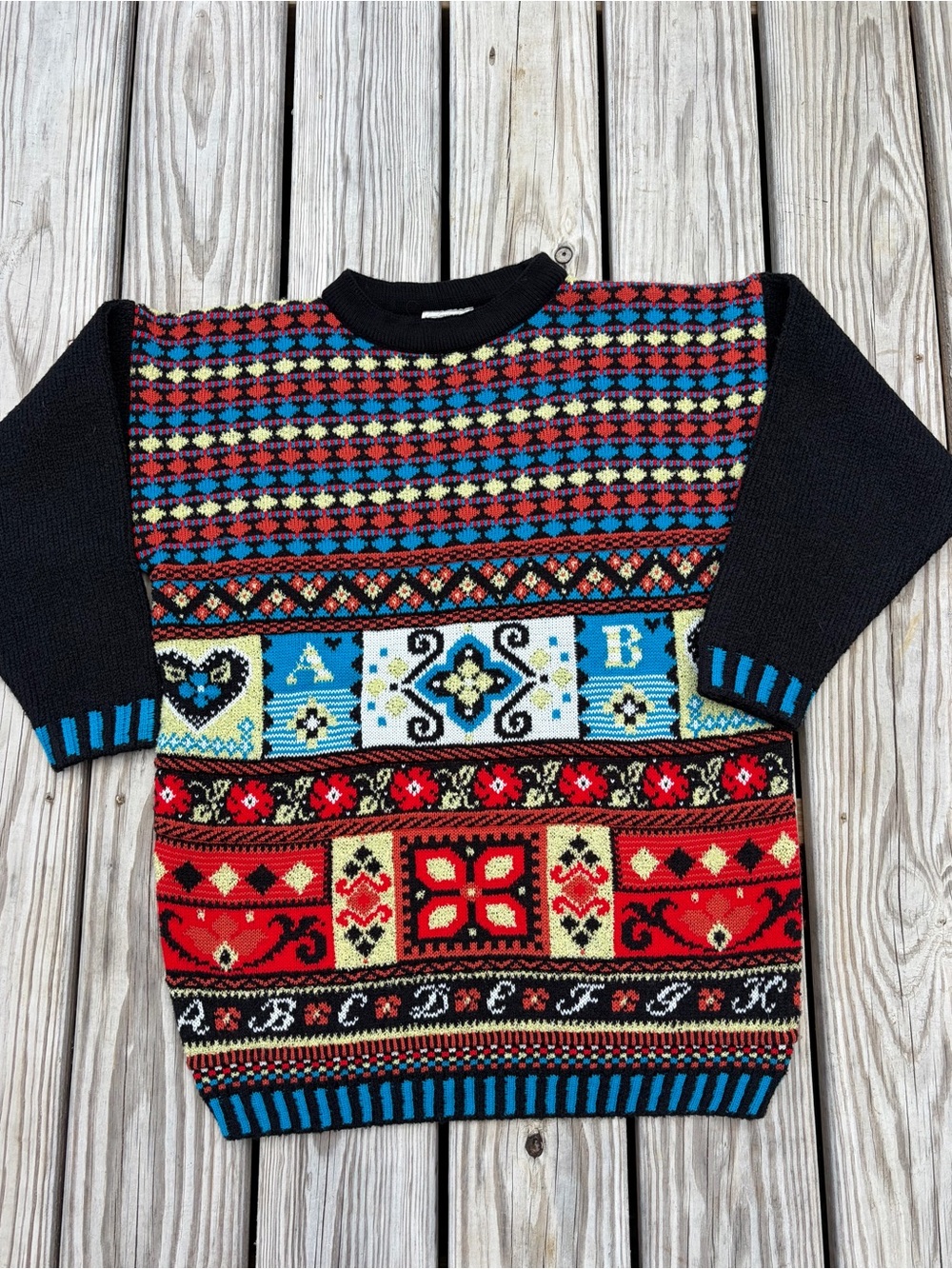 Choice Vintage Multicolor Geometric Knit Sweater Made in England  Size M Acrylic